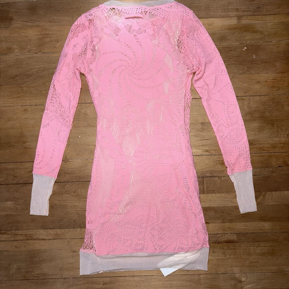 Jean Paul Gaultier Pink Soleil See-Through Cutout Mini Dress XS Body-con Crochet - Picture 7 of 16